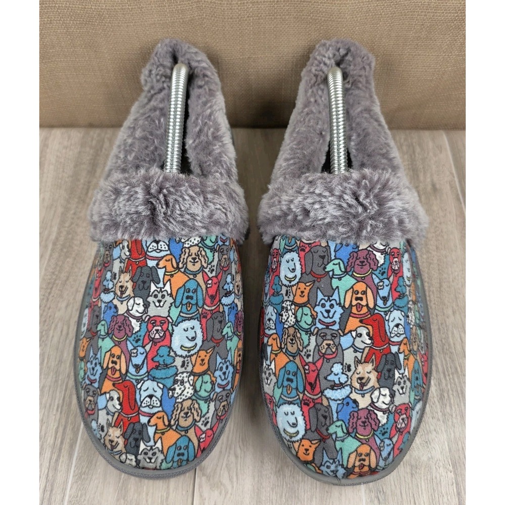 Bobs By Skechers Too Cozy Pooch Parade Gray Faux Fur Lined Slippers Womens 9.5
